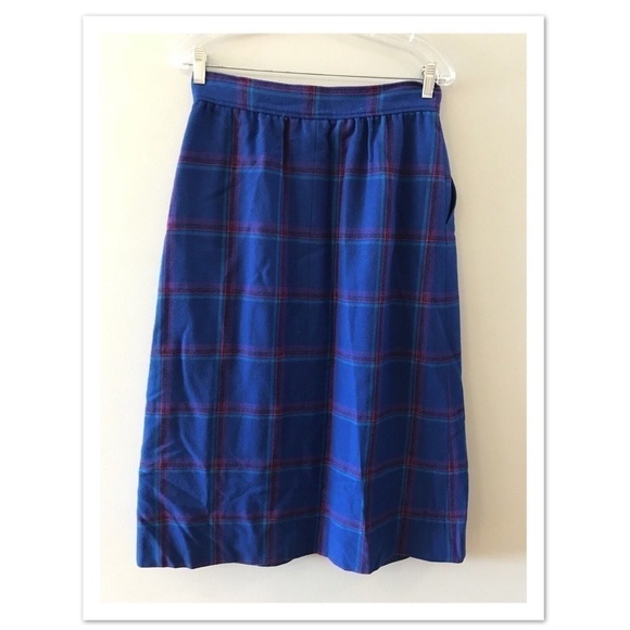Miss Pendleton Blue Plaid Wool Tartan Skirt 14 - Picture 2 of 4